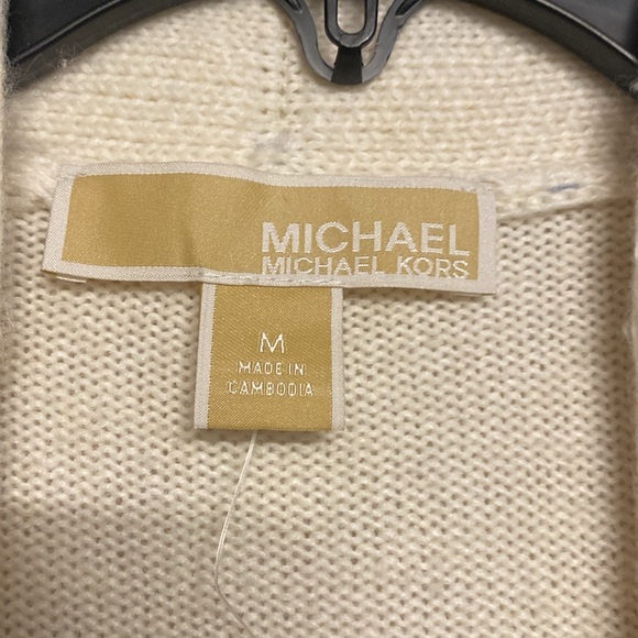 NWT Michael Kors Open Front Cardigan, Size M Color Cream-Army Green - Picture 4 of 9